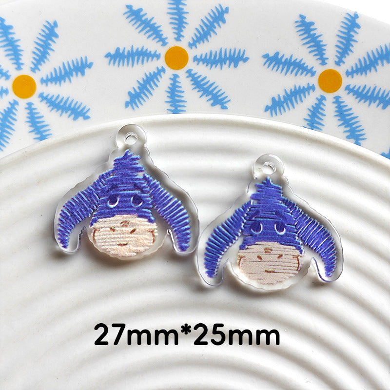 Wholesale 10pcs Double-sided bow three-dimensional relief acrylic jewelry accessories DIY pendant with holes cartoon character cute